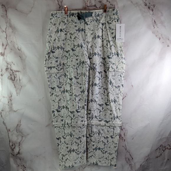 Athleta Pants Womens 16 Trekkie Hike Convertible Ethereal Green Lace Zip Off - Picture 2 of 13